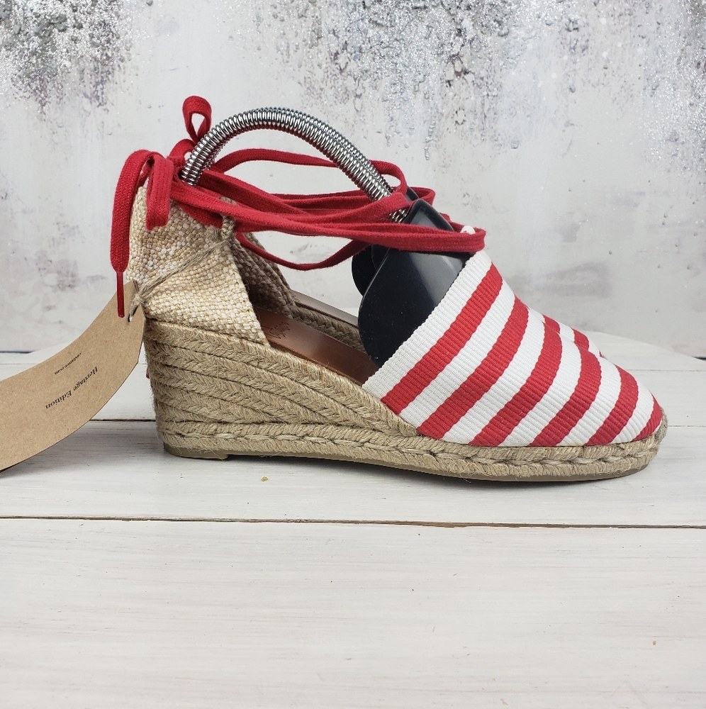 - 468iebt Castaner red white striped espadrille wedges nwt